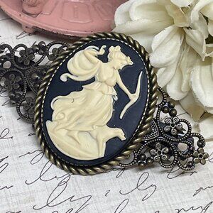 Black Cream Artemis Mythology Greek Goddess Cameo Pin Hair Clip Jewelry Comb